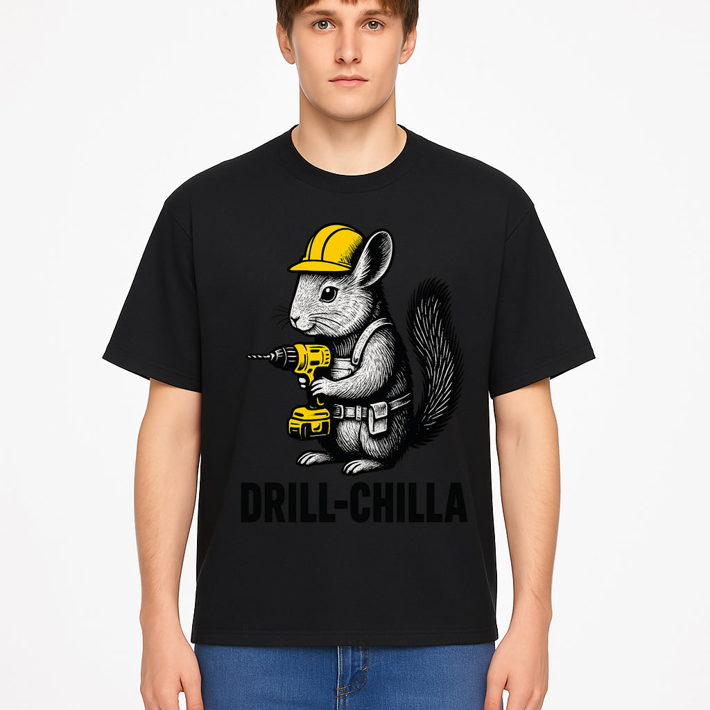 Charming Drill-Chilla Squirrel Graphic Tee | Funny Construction Worker Rodent Design | Cool Animal Pun Apparel - T-shirt 1757918435309.jpg