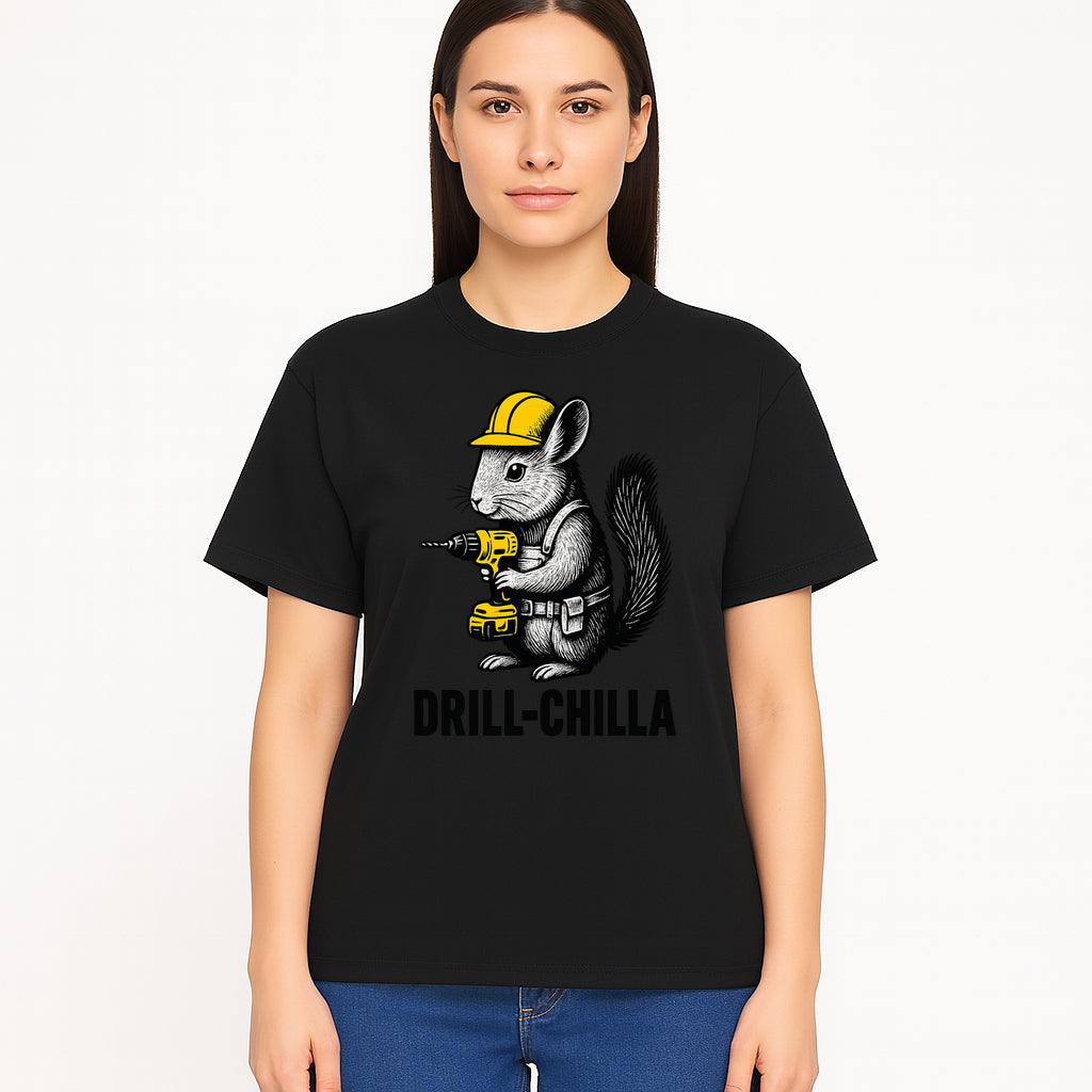Charming Drill-Chilla Squirrel Graphic Tee | Funny Construction Worker Rodent Design | Cool Animal Pun Apparel - T-shirt 1757918435470.jpg