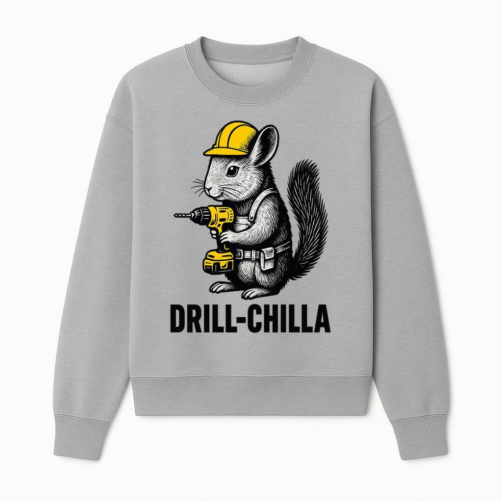 Charming Drill-Chilla Squirrel Graphic Tee | Funny Construction Worker Rodent Design | Cool Animal Pun Apparel - Sweatshirt 1757918435651.jpg