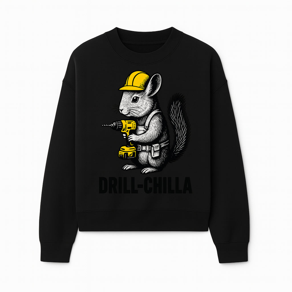 Charming Drill-Chilla Squirrel Graphic Tee | Funny Construction Worker Rodent Design | Cool Animal Pun Apparel - Sweatshirt 1757918435814.jpg