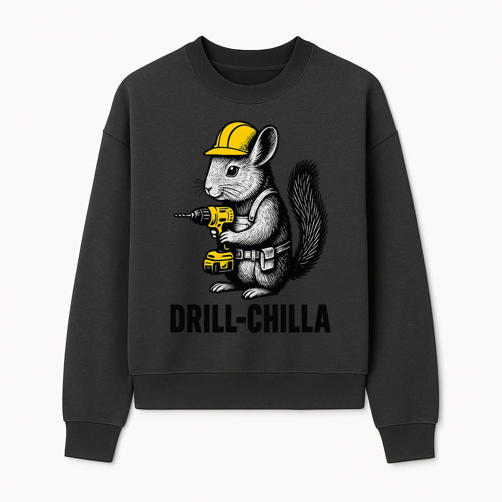 Charming Drill-Chilla Squirrel Graphic Tee | Funny Construction Worker Rodent Design | Cool Animal Pun Apparel - Sweatshirt 1757918435967.jpg