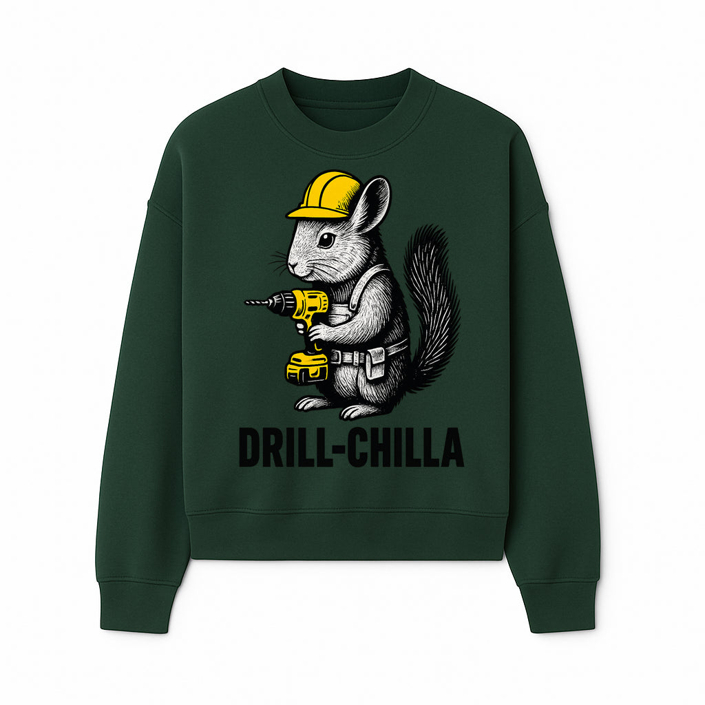 Charming Drill-Chilla Squirrel Graphic Tee | Funny Construction Worker Rodent Design | Cool Animal Pun Apparel - Sweatshirt 1757918436136.jpg