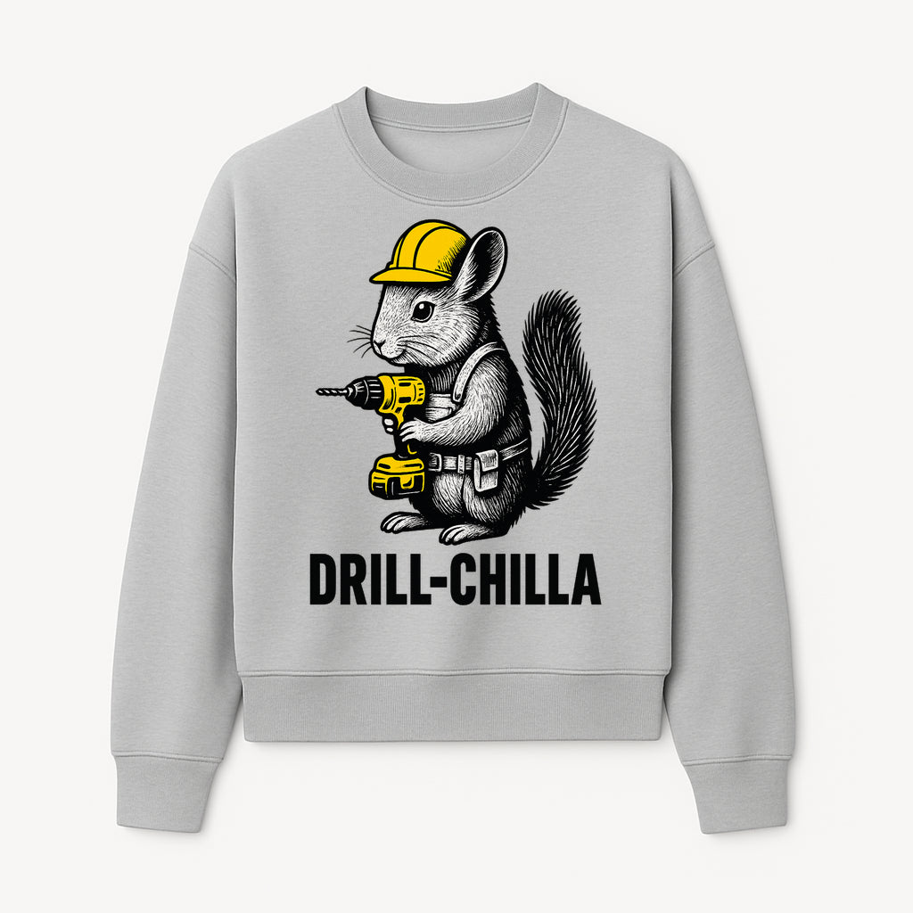 Charming Drill-Chilla Squirrel Graphic Tee | Funny Construction Worker Rodent Design | Cool Animal Pun Apparel - Sweatshirt 1757918436289.jpg