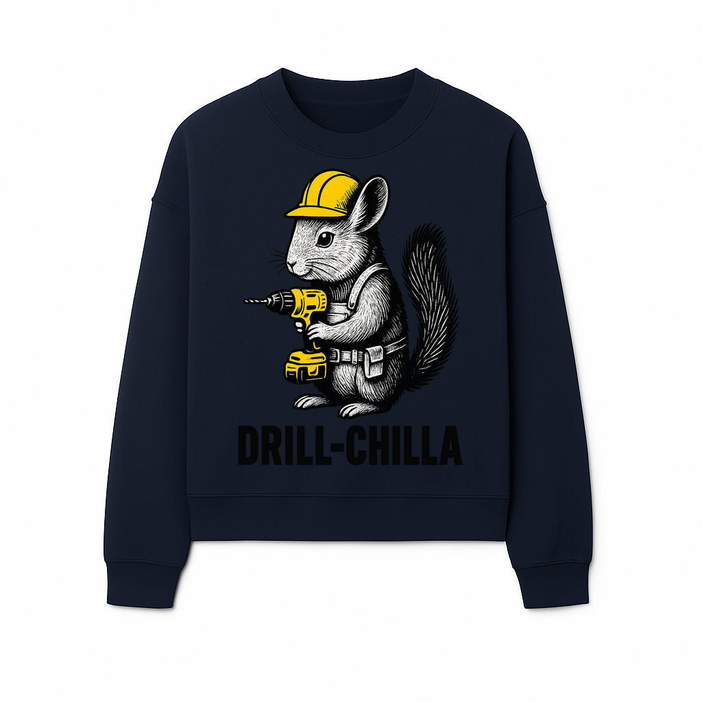 Charming Drill-Chilla Squirrel Graphic Tee | Funny Construction Worker Rodent Design | Cool Animal Pun Apparel - Sweatshirt 1757918436926.jpg