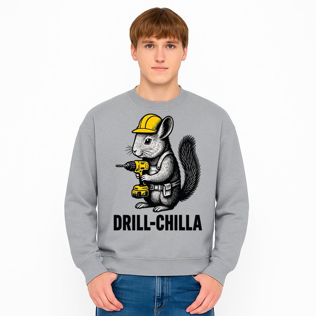 Charming Drill-Chilla Squirrel Graphic Tee | Funny Construction Worker Rodent Design | Cool Animal Pun Apparel - Sweatshirt 1757918438511.jpg