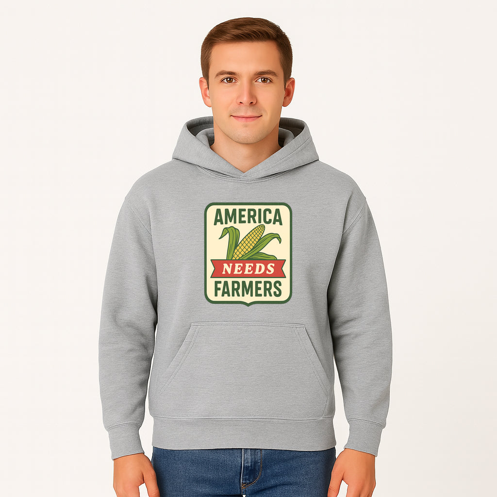 America Needs Farmers Vintage Agriculture Sign - Rustic Farm Decor, Corn Illustration, Farmhouse Wall Art, Country Style Decor - Hoodie 1757922452857.jpg