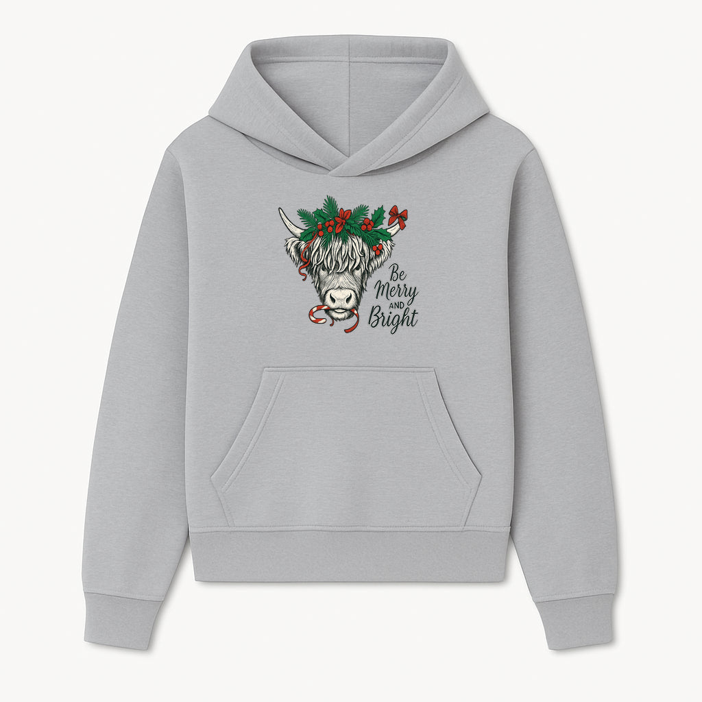 Christmas Highland Cow Graphic - Be Merry and Bright Festive Design for Holiday Decor, Apparel, and Gifts - Hoodie 1757922453873.jpg