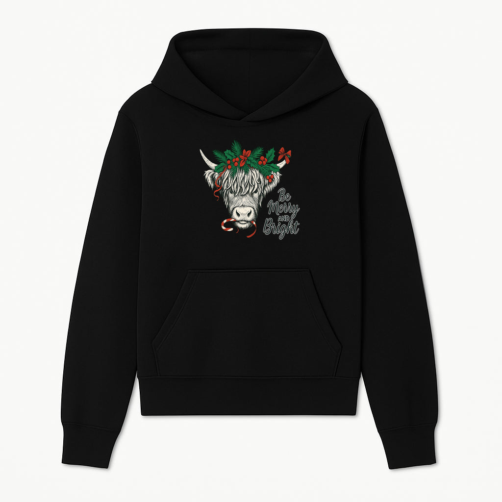 Christmas Highland Cow Graphic - Be Merry and Bright Festive Design for Holiday Decor, Apparel, and Gifts - Hoodie 1757922454018.jpg