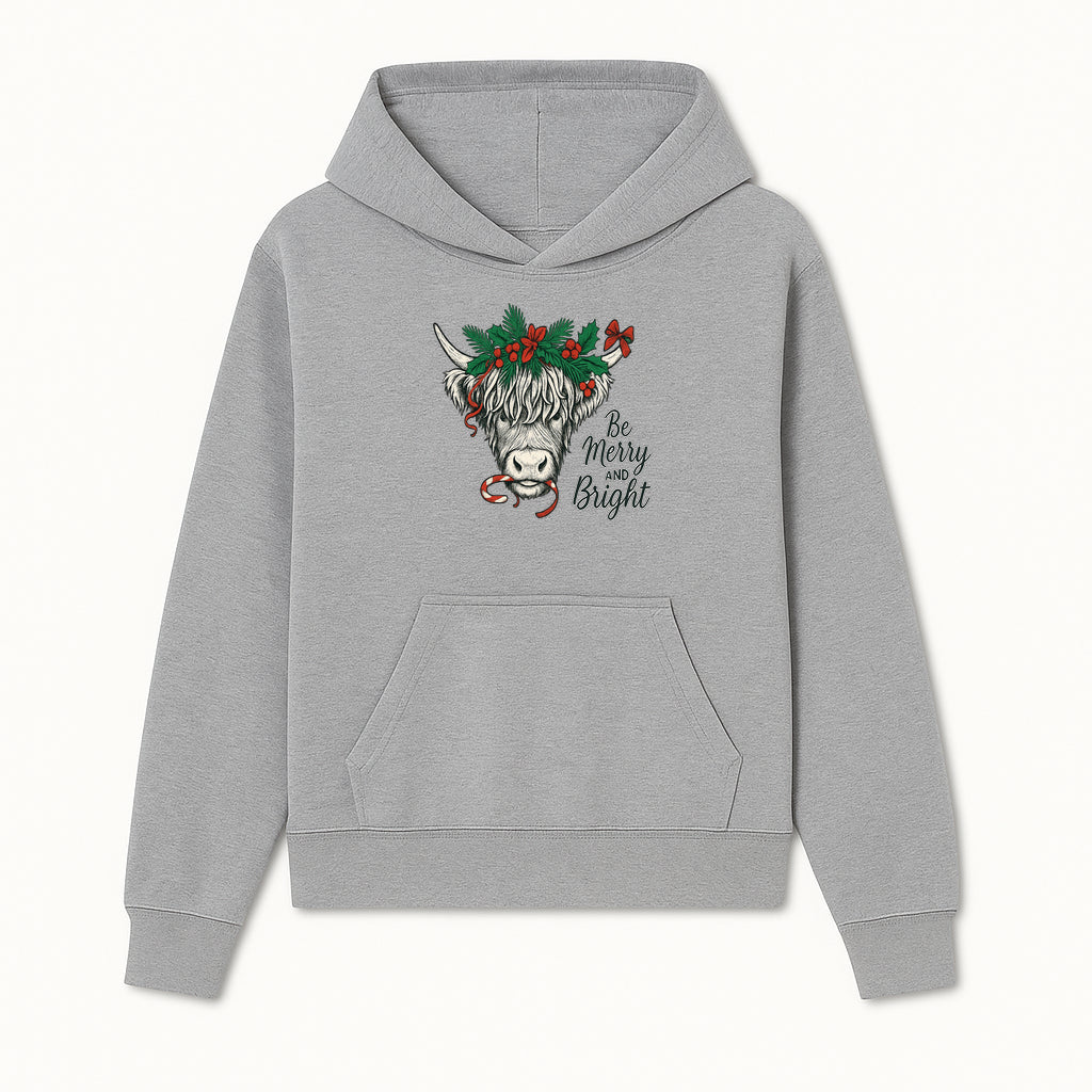 Christmas Highland Cow Graphic - Be Merry and Bright Festive Design for Holiday Decor, Apparel, and Gifts - Hoodie 1757922454511.jpg