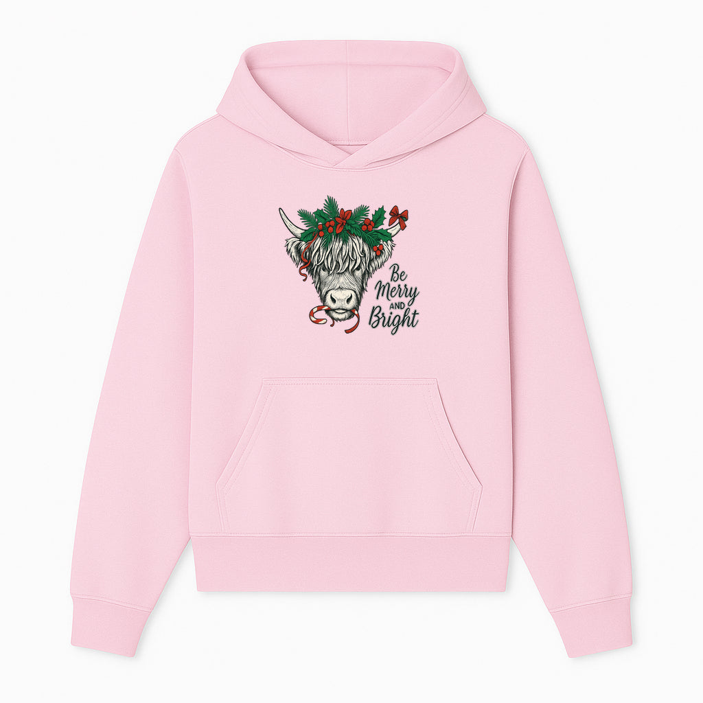 Christmas Highland Cow Graphic - Be Merry and Bright Festive Design for Holiday Decor, Apparel, and Gifts - Hoodie 1757922454773.jpg