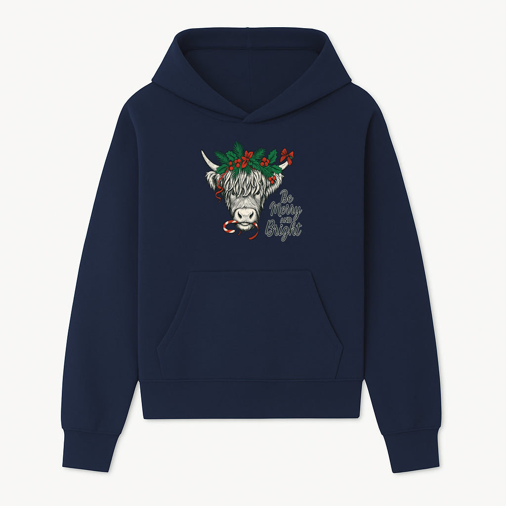 Christmas Highland Cow Graphic - Be Merry and Bright Festive Design for Holiday Decor, Apparel, and Gifts - Hoodie 1757922455123.jpg