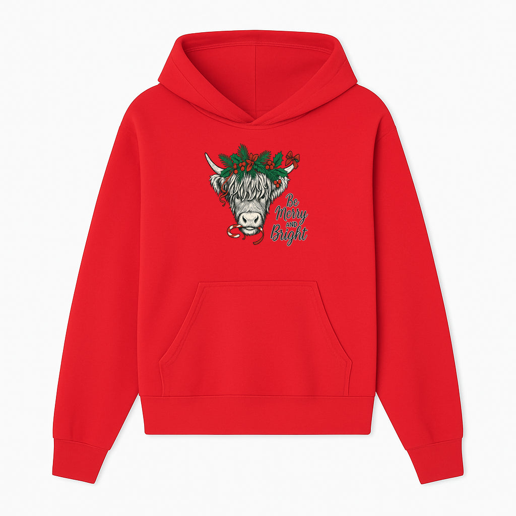 Christmas Highland Cow Graphic - Be Merry and Bright Festive Design for Holiday Decor, Apparel, and Gifts - Hoodie 1757922455246.jpg