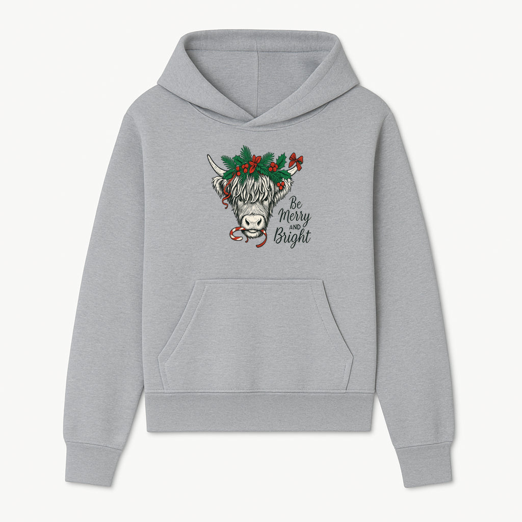 Christmas Highland Cow Graphic - Be Merry and Bright Festive Design for Holiday Decor, Apparel, and Gifts - Hoodie 1757922455378.jpg