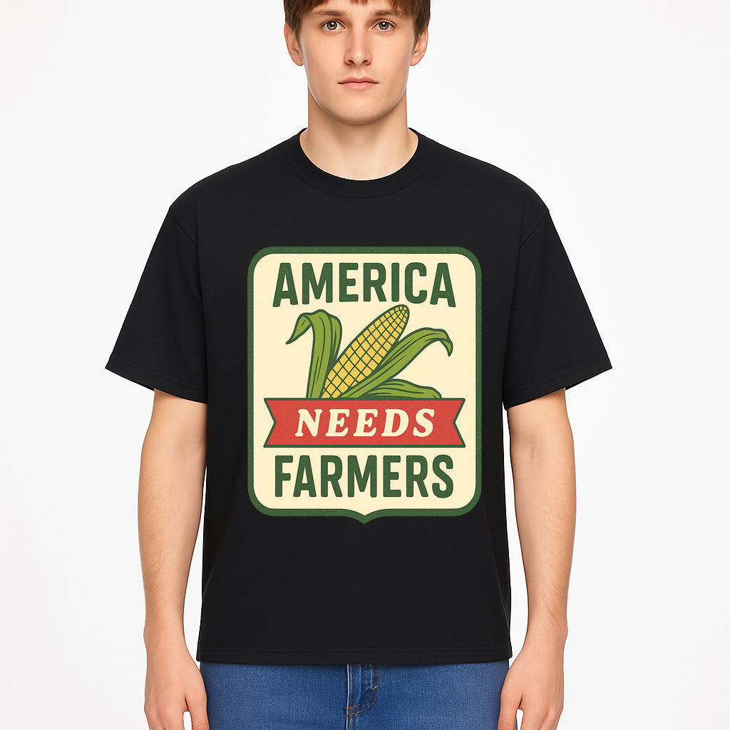 America Needs Farmers Vintage Agriculture Sign - Rustic Farm Decor, Corn Illustration, Farmhouse Wall Art, Country Style Decor - T-shirt 1757922455899.jpg