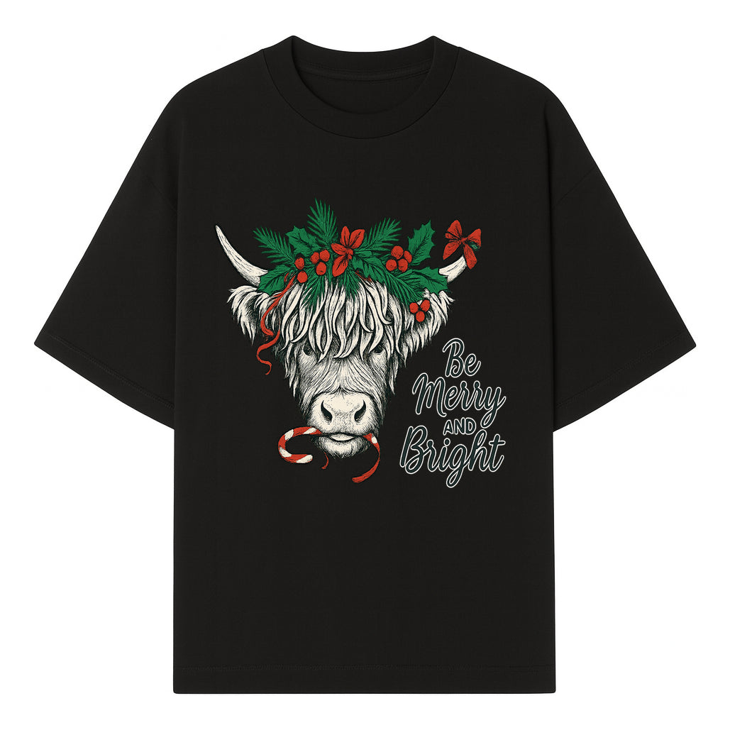Christmas Highland Cow Graphic - Be Merry and Bright Festive Design for Holiday Decor, Apparel, and Gifts - T-shirt 1757922457102.jpg