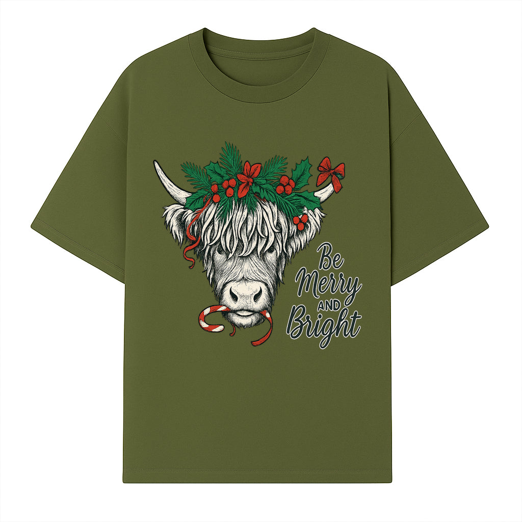 Christmas Highland Cow Graphic - Be Merry and Bright Festive Design for Holiday Decor, Apparel, and Gifts - T-shirt 1757922457380.jpg