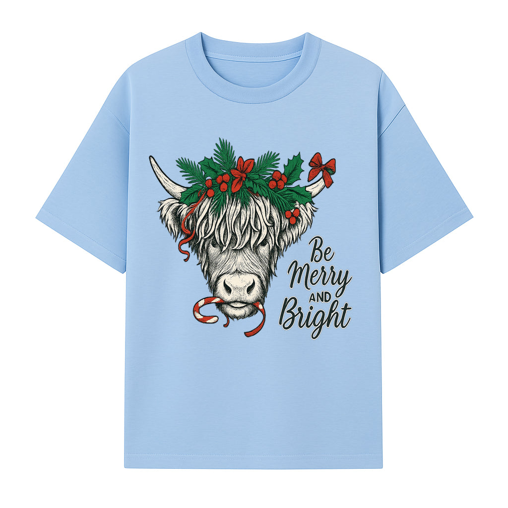 Christmas Highland Cow Graphic - Be Merry and Bright Festive Design for Holiday Decor, Apparel, and Gifts - T-shirt 1757922457663.jpg