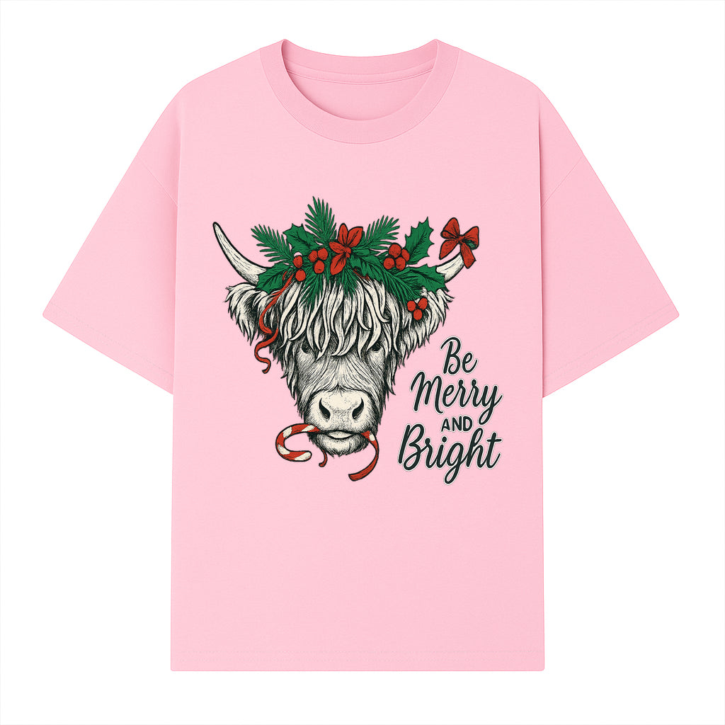 Christmas Highland Cow Graphic - Be Merry and Bright Festive Design for Holiday Decor, Apparel, and Gifts - T-shirt 1757922457836.jpg
