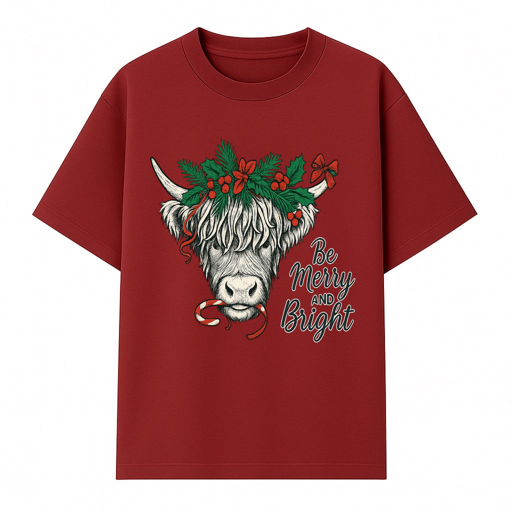 Christmas Highland Cow Graphic - Be Merry and Bright Festive Design for Holiday Decor, Apparel, and Gifts - T-shirt 1757922457988.jpg
