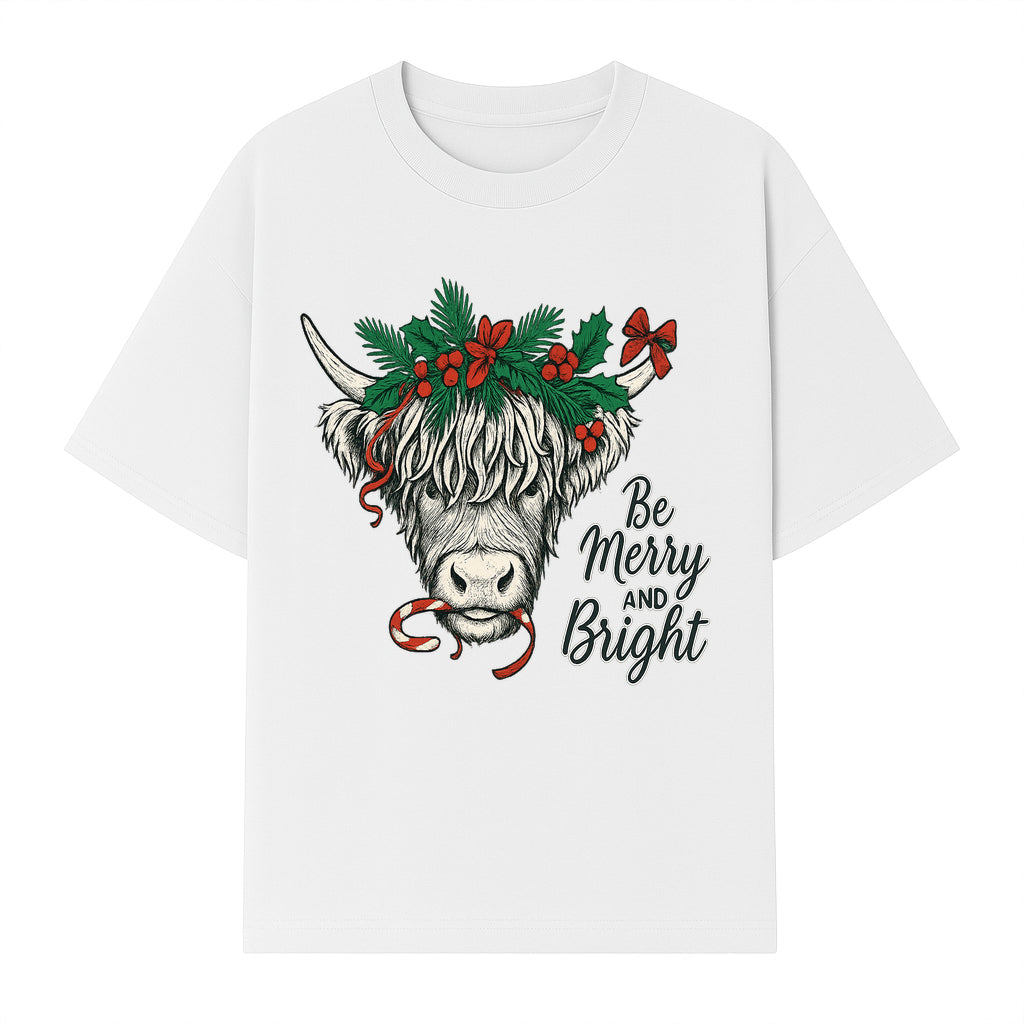 Christmas Highland Cow Graphic - Be Merry and Bright Festive Design for Holiday Decor, Apparel, and Gifts - T-shirt 1757922458541.jpg