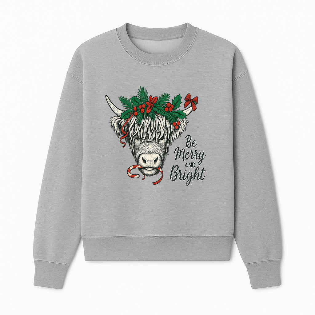 Christmas Highland Cow Graphic - Be Merry and Bright Festive Design for Holiday Decor, Apparel, and Gifts - Sweatshirt 1757922460044.jpg