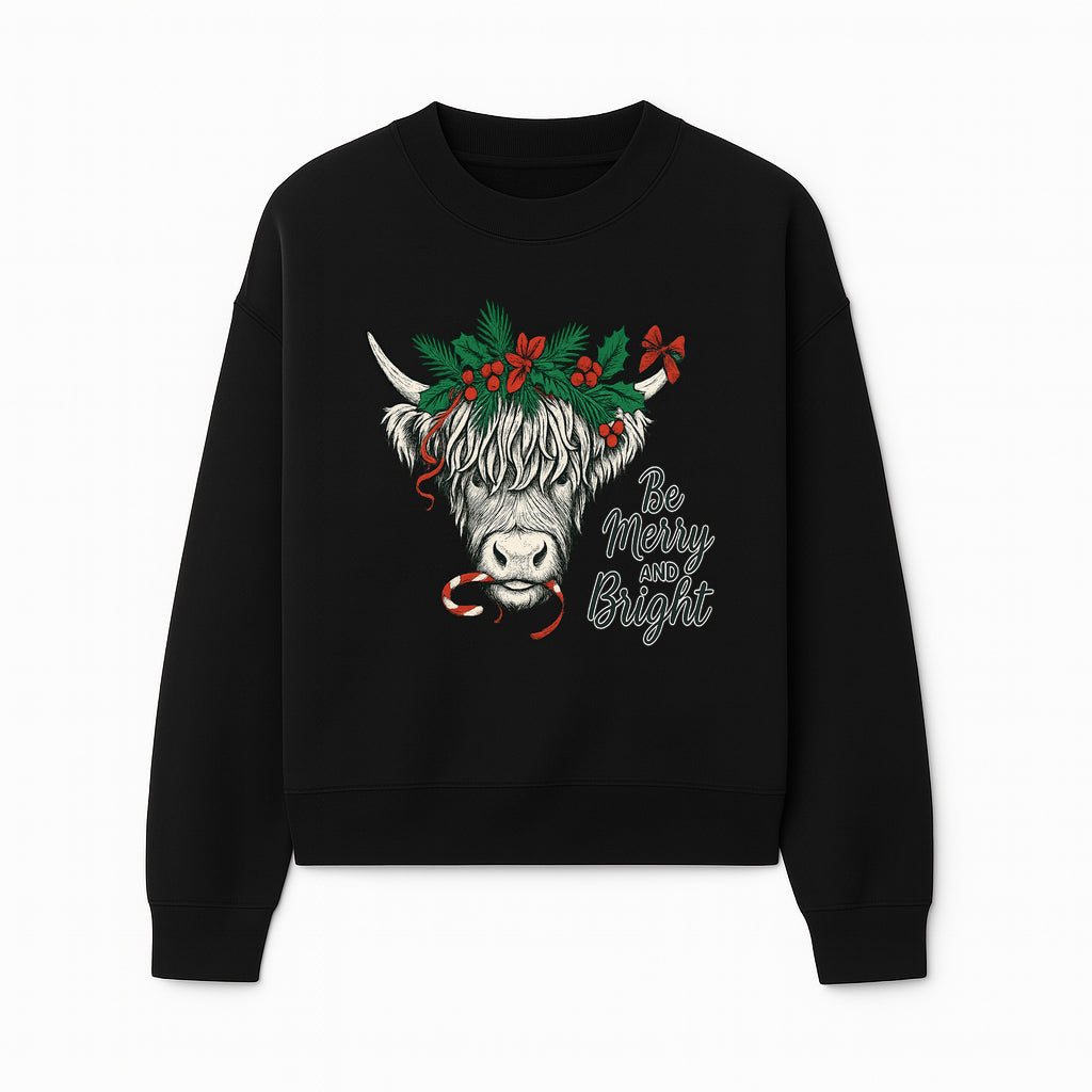 Christmas Highland Cow Graphic - Be Merry and Bright Festive Design for Holiday Decor, Apparel, and Gifts - Sweatshirt 1757922460196.jpg
