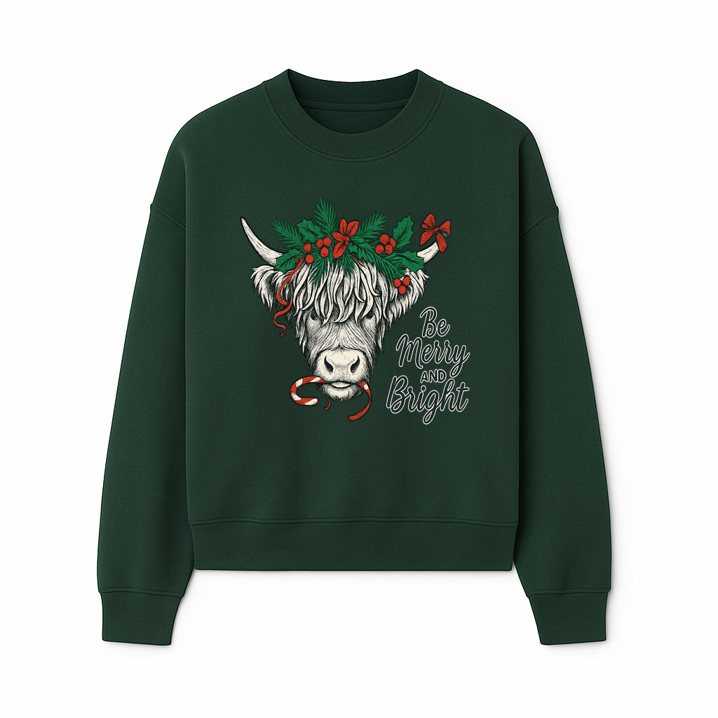 Christmas Highland Cow Graphic - Be Merry and Bright Festive Design for Holiday Decor, Apparel, and Gifts - Sweatshirt 1757922460446.jpg