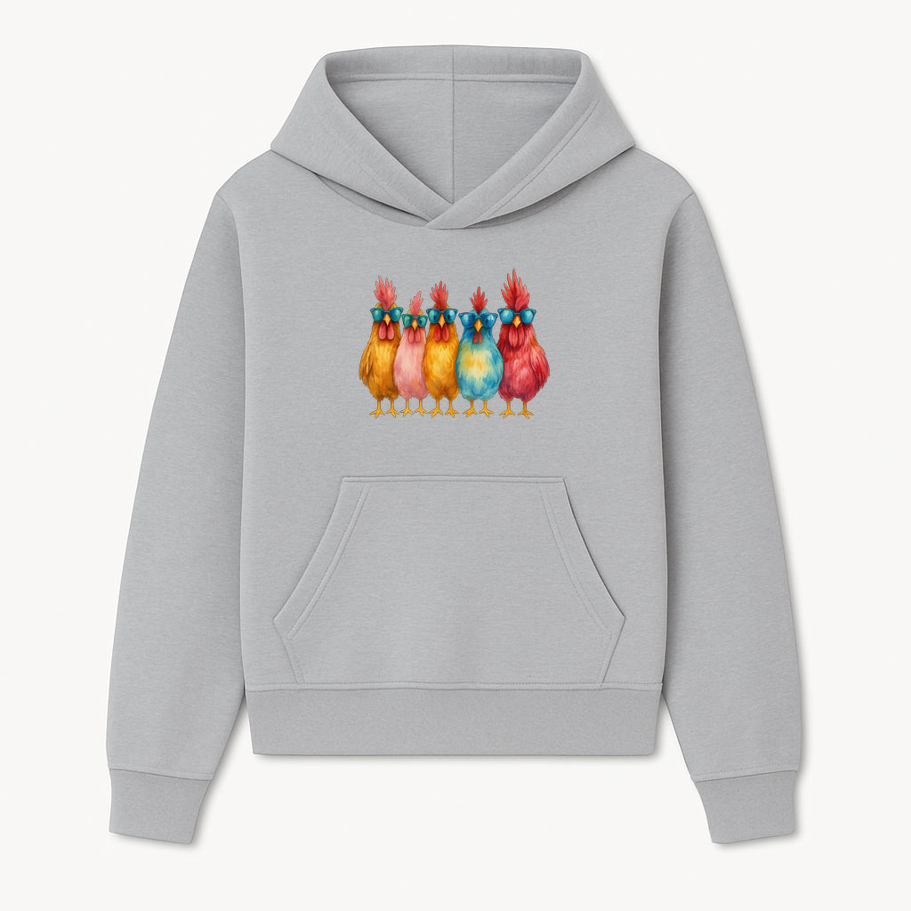 Colorful Chicken Art with Sunglasses - Fun Farmhouse Decor, Whimsical Animal Illustration, Gift for Poultry Lovers, Kitchen Wall Art - Hoodie 1757922460462.jpg