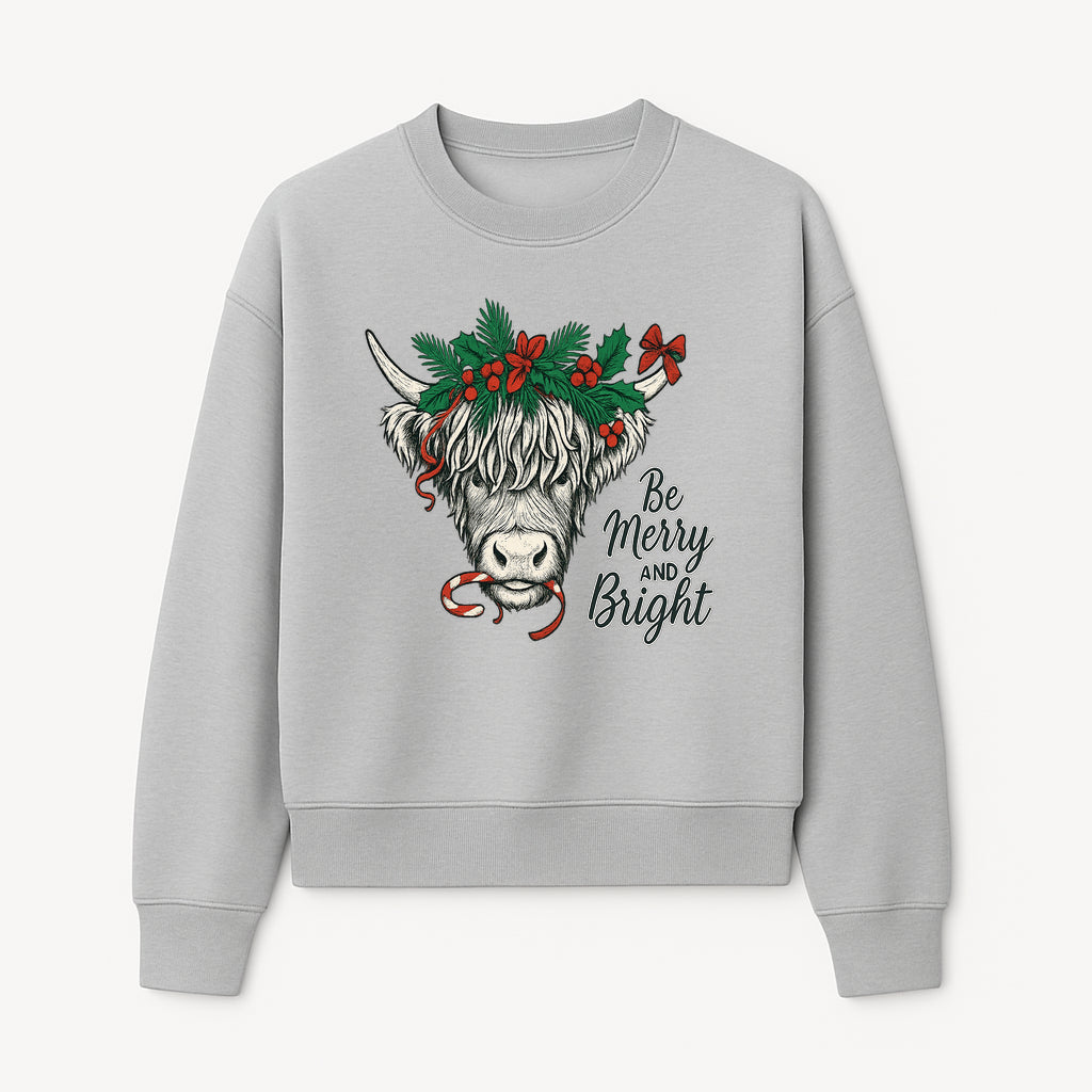 Christmas Highland Cow Graphic - Be Merry and Bright Festive Design for Holiday Decor, Apparel, and Gifts - Sweatshirt 1757922460554.jpg
