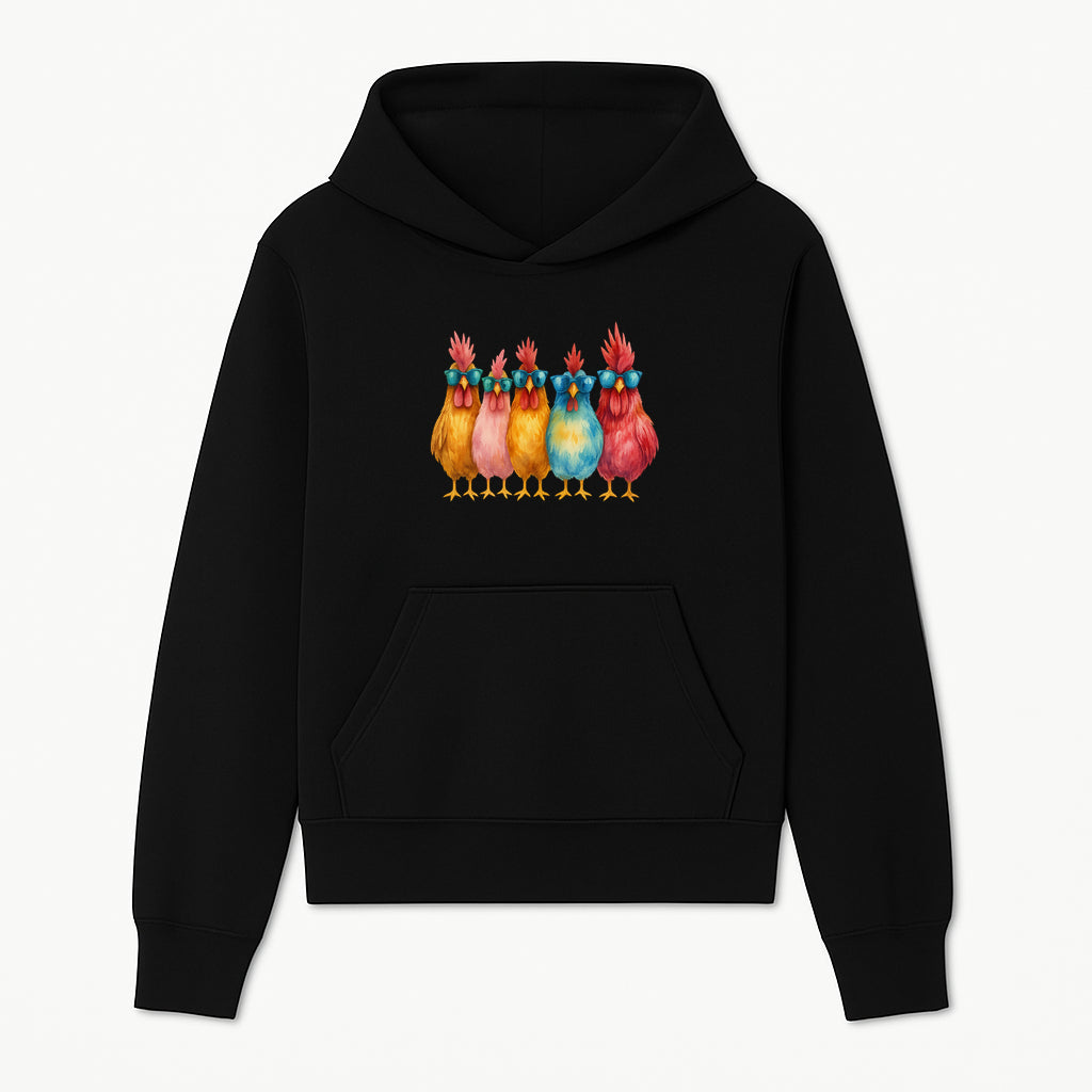 Colorful Chicken Art with Sunglasses - Fun Farmhouse Decor, Whimsical Animal Illustration, Gift for Poultry Lovers, Kitchen Wall Art - Hoodie 1757922460594.jpg