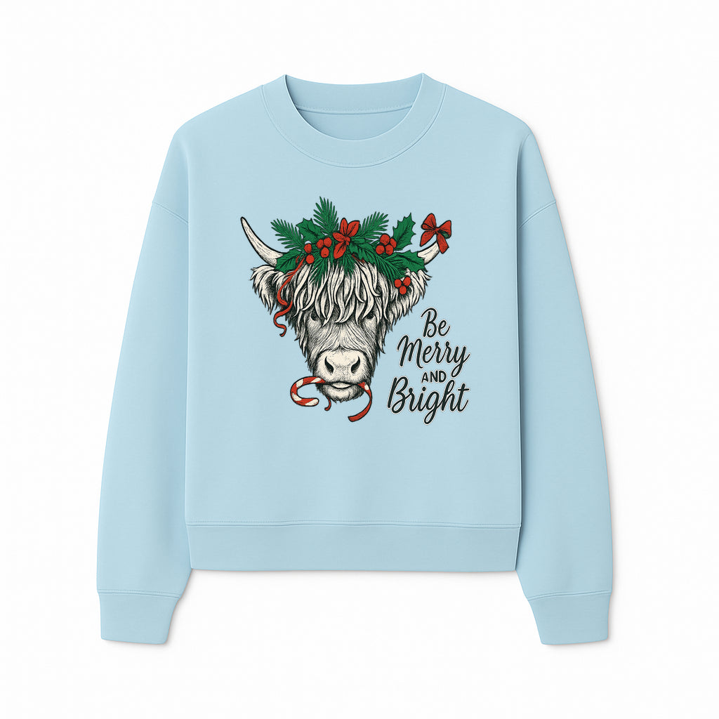 Christmas Highland Cow Graphic - Be Merry and Bright Festive Design for Holiday Decor, Apparel, and Gifts - Sweatshirt 1757922460705.jpg