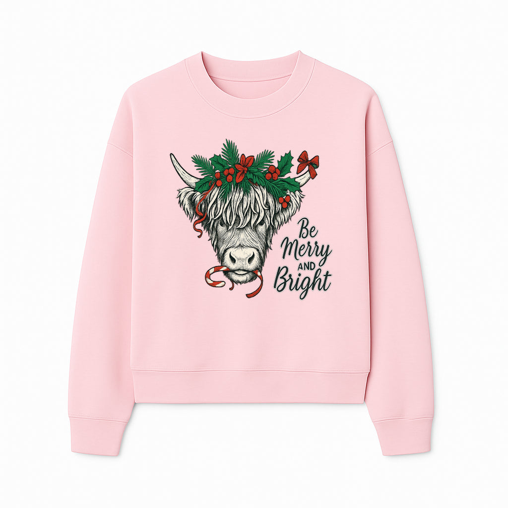 Christmas Highland Cow Graphic - Be Merry and Bright Festive Design for Holiday Decor, Apparel, and Gifts - Sweatshirt 1757922460852.jpg