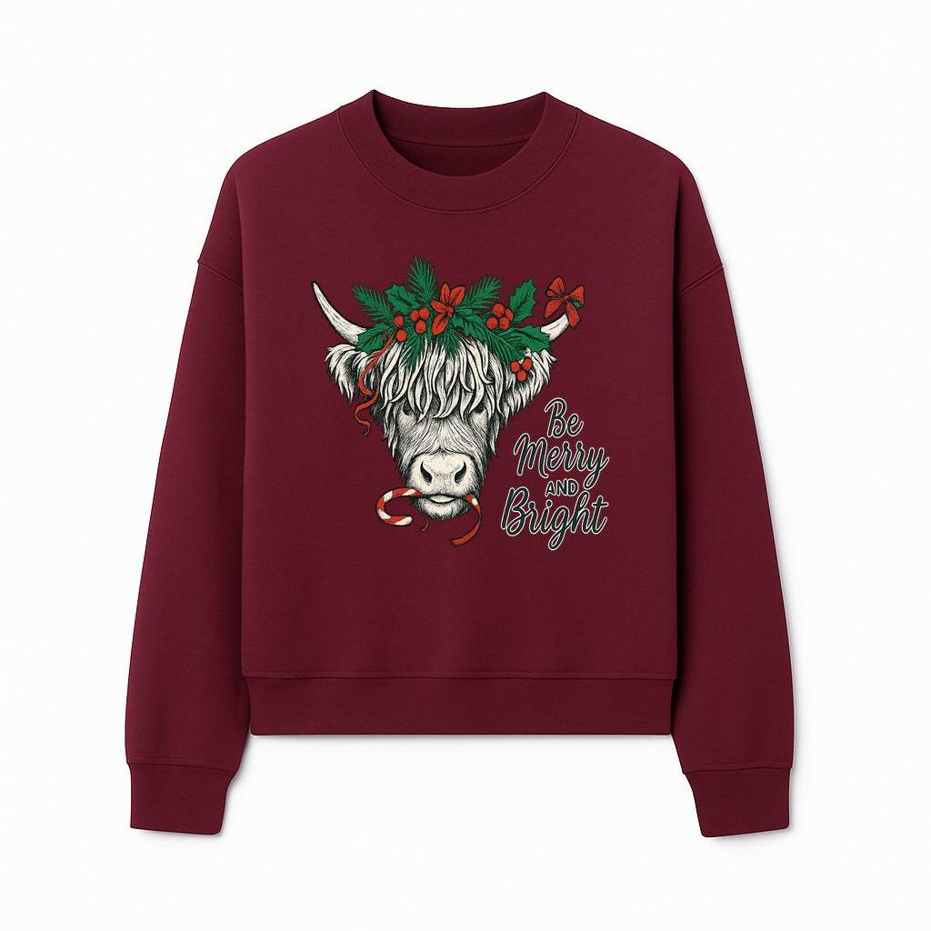 Christmas Highland Cow Graphic - Be Merry and Bright Festive Design for Holiday Decor, Apparel, and Gifts - Sweatshirt 1757922460990.jpg