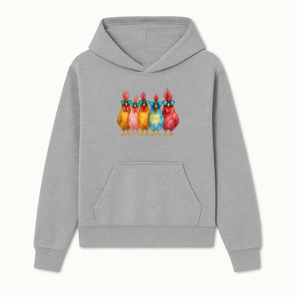 Colorful Chicken Art with Sunglasses - Fun Farmhouse Decor, Whimsical Animal Illustration, Gift for Poultry Lovers, Kitchen Wall Art - Hoodie 1757922460995.jpg