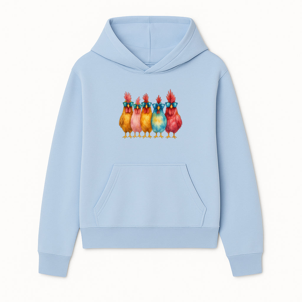 Colorful Chicken Art with Sunglasses - Fun Farmhouse Decor, Whimsical Animal Illustration, Gift for Poultry Lovers, Kitchen Wall Art - Hoodie 1757922461146.jpg