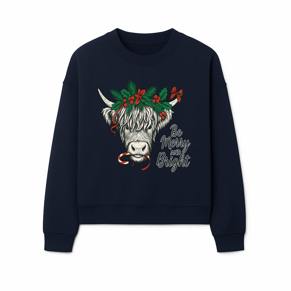 Christmas Highland Cow Graphic - Be Merry and Bright Festive Design for Holiday Decor, Apparel, and Gifts - Sweatshirt 1757922461162.jpg