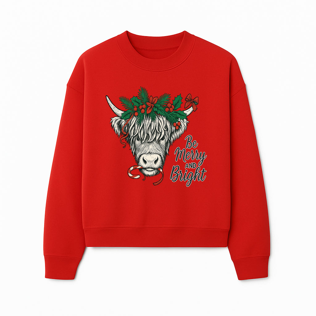 Christmas Highland Cow Graphic - Be Merry and Bright Festive Design for Holiday Decor, Apparel, and Gifts - Sweatshirt 1757922461294.jpg