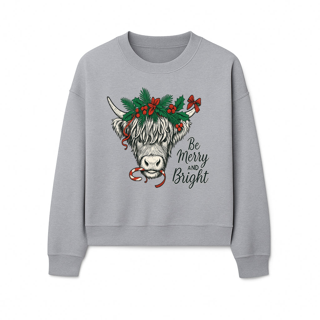 Christmas Highland Cow Graphic - Be Merry and Bright Festive Design for Holiday Decor, Apparel, and Gifts - Sweatshirt 1757922461423.jpg