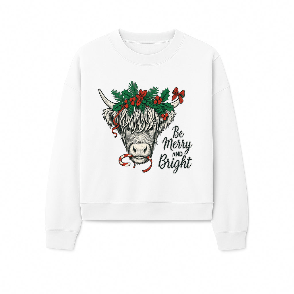 Christmas Highland Cow Graphic - Be Merry and Bright Festive Design for Holiday Decor, Apparel, and Gifts - Sweatshirt 1757922461554.jpg