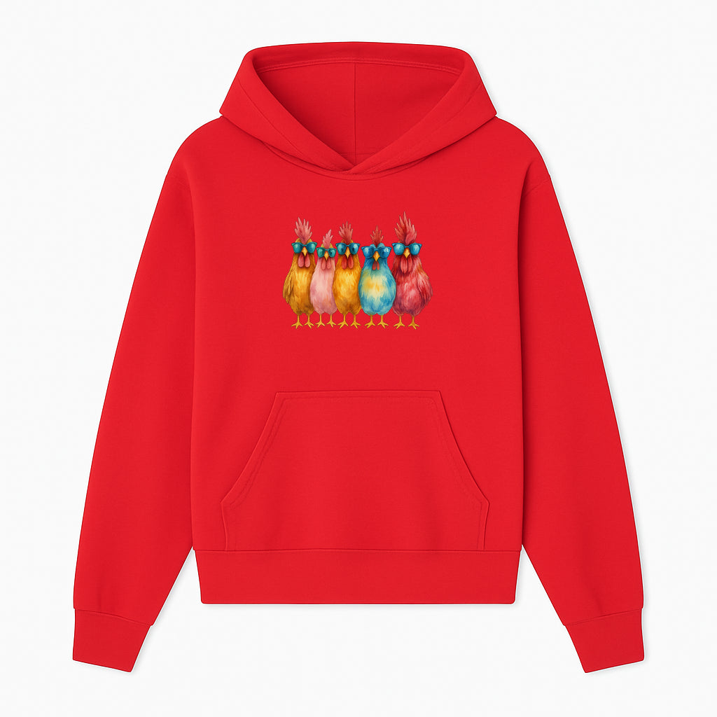 Colorful Chicken Art with Sunglasses - Fun Farmhouse Decor, Whimsical Animal Illustration, Gift for Poultry Lovers, Kitchen Wall Art - Hoodie 1757922461724.jpg