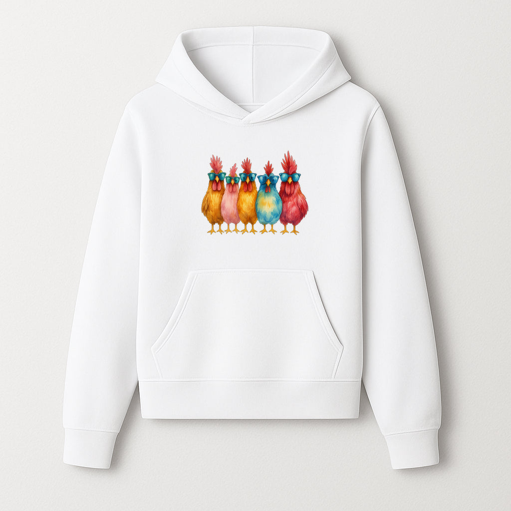 Colorful Chicken Art with Sunglasses - Fun Farmhouse Decor, Whimsical Animal Illustration, Gift for Poultry Lovers, Kitchen Wall Art - Hoodie 1757922462007.jpg