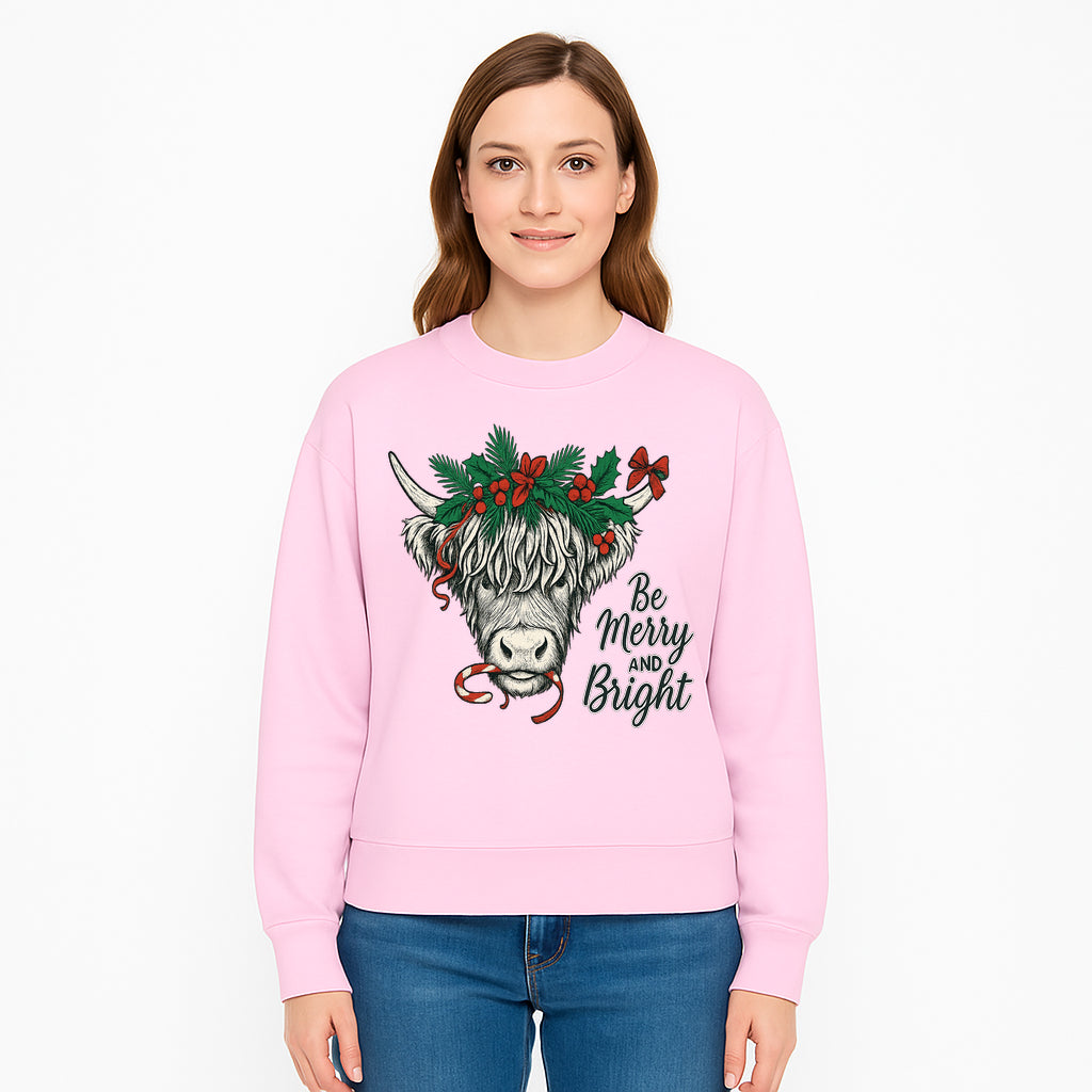 Christmas Highland Cow Graphic - Be Merry and Bright Festive Design for Holiday Decor, Apparel, and Gifts - Sweatshirt 1757922462793.jpg