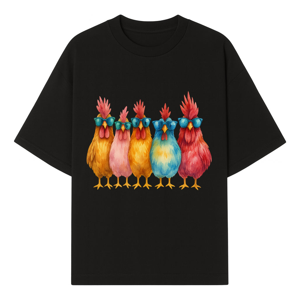 Colorful Chicken Art with Sunglasses - Fun Farmhouse Decor, Whimsical Animal Illustration, Gift for Poultry Lovers, Kitchen Wall Art - T-shirt 1757922463569.jpg