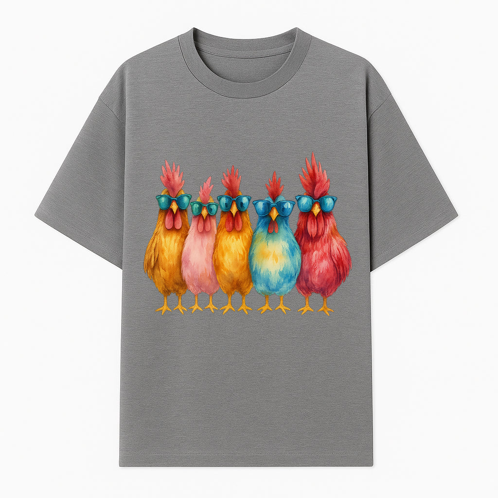 Colorful Chicken Art with Sunglasses - Fun Farmhouse Decor, Whimsical Animal Illustration, Gift for Poultry Lovers, Kitchen Wall Art - T-shirt 1757922463998.jpg