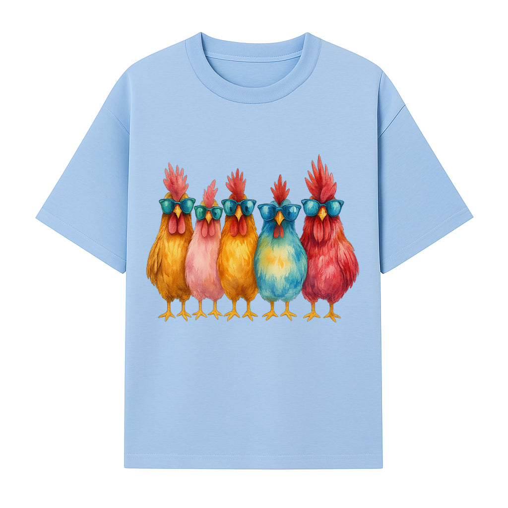 Colorful Chicken Art with Sunglasses - Fun Farmhouse Decor, Whimsical Animal Illustration, Gift for Poultry Lovers, Kitchen Wall Art - T-shirt 1757922464158.jpg