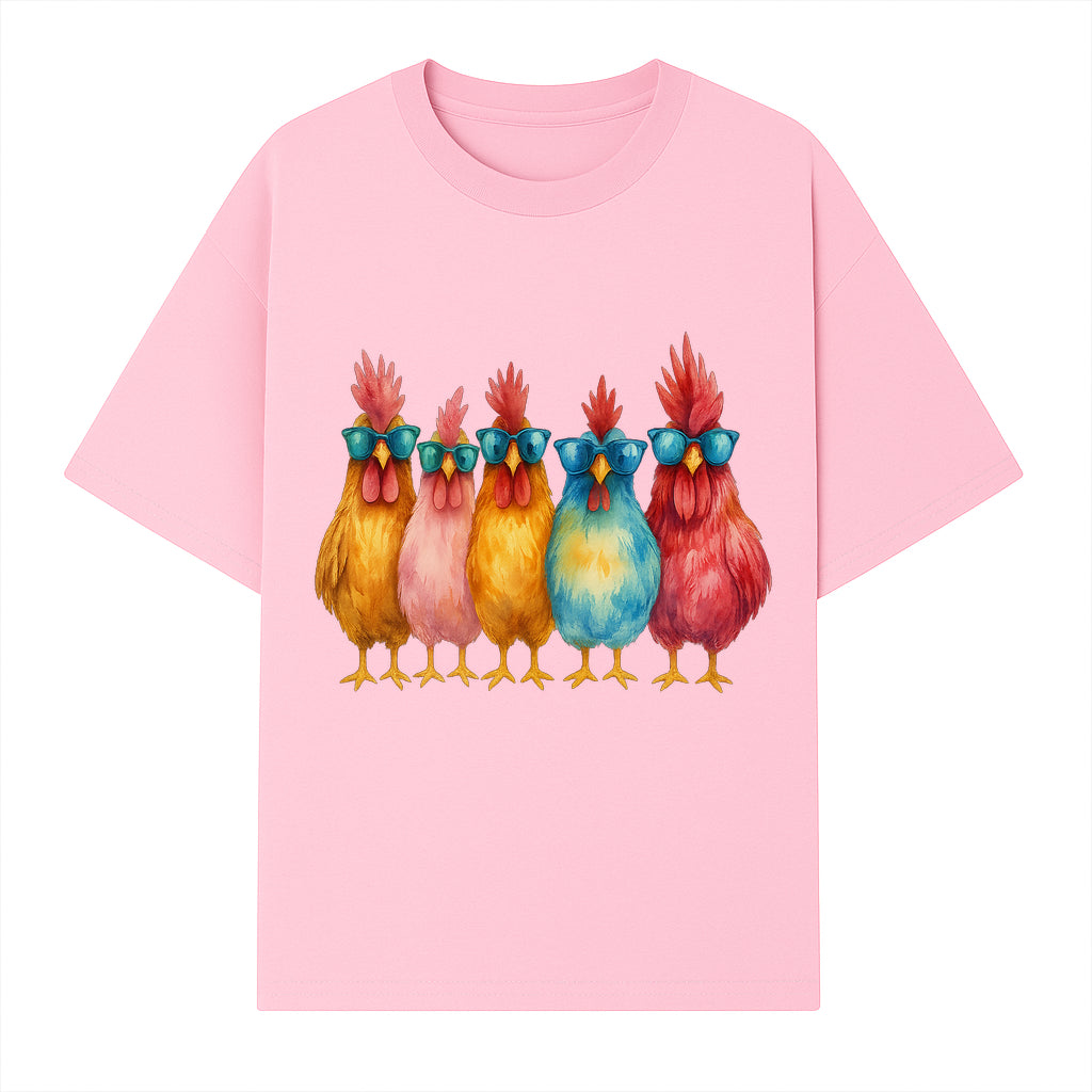 Colorful Chicken Art with Sunglasses - Fun Farmhouse Decor, Whimsical Animal Illustration, Gift for Poultry Lovers, Kitchen Wall Art - T-shirt 1757922464295.jpg