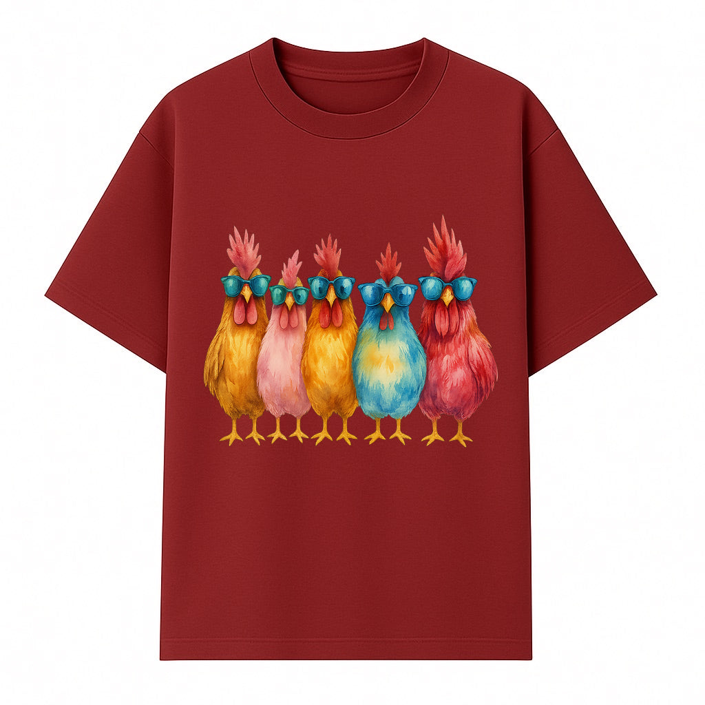 Colorful Chicken Art with Sunglasses - Fun Farmhouse Decor, Whimsical Animal Illustration, Gift for Poultry Lovers, Kitchen Wall Art - T-shirt 1757922464465.jpg