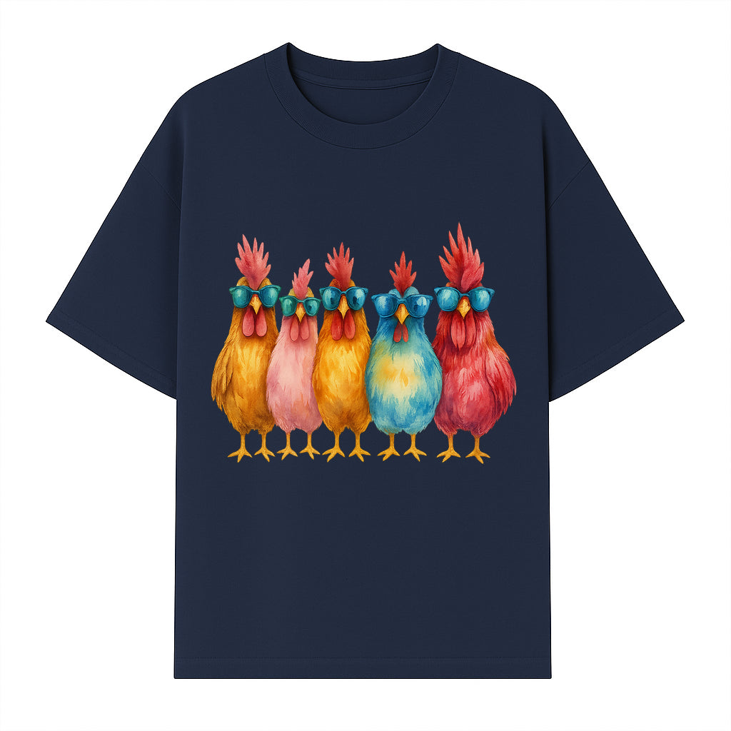 Colorful Chicken Art with Sunglasses - Fun Farmhouse Decor, Whimsical Animal Illustration, Gift for Poultry Lovers, Kitchen Wall Art - T-shirt 1757922464629.jpg