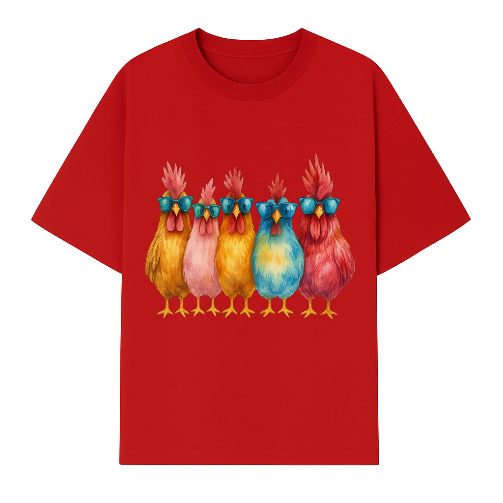 Colorful Chicken Art with Sunglasses - Fun Farmhouse Decor, Whimsical Animal Illustration, Gift for Poultry Lovers, Kitchen Wall Art - T-shirt 1757922464772.jpg