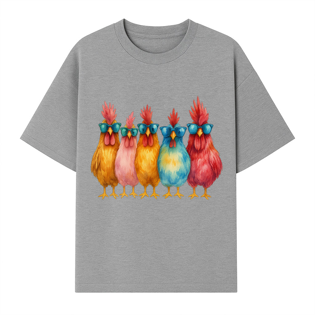 Colorful Chicken Art with Sunglasses - Fun Farmhouse Decor, Whimsical Animal Illustration, Gift for Poultry Lovers, Kitchen Wall Art - T-shirt 1757922464919.jpg